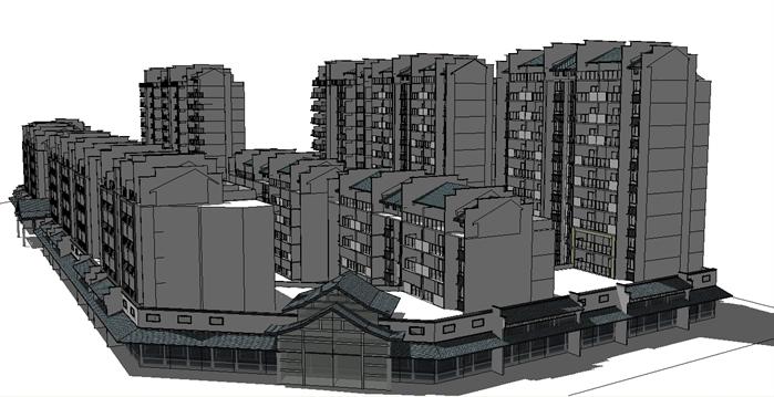 某公寓小区 沿街商铺建筑设计SU模型