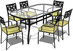 一套现代风格中型桌椅SU(草图大师)模型素材
