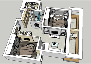 某现代风格住宅空间室内设计SU(草图大师)模型6