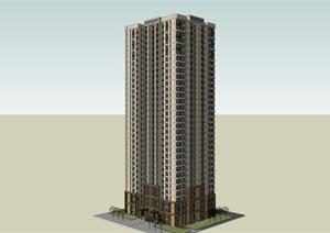某新古典简约风格高层住宅楼建筑设计SU(草图大师)模型