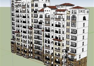 云山某地中海风格公寓楼建筑设计SU(草图大师)模型