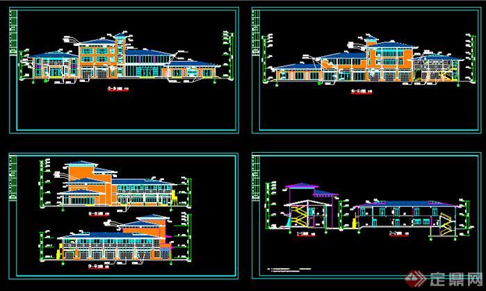 某现代会所建筑设计立面图方案（dwg格式）(2)