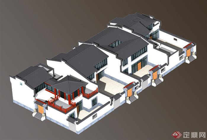 北方现代中式四合院建筑设计方案（dwg格式、带效果图）(2)