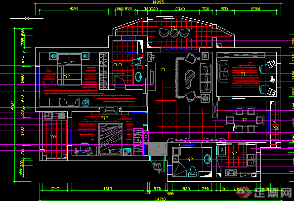 某现代风格建筑方案户型图设计CAD图纸(3)