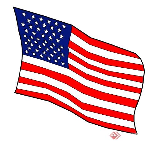 一面美国国旗SU模型素材(1)