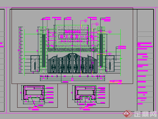 某现代风格学校大门施工图设计方案CAD图纸(2)