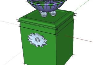 一个现代风格绿色方体柱花钵SU(草图大师)设计模型素材