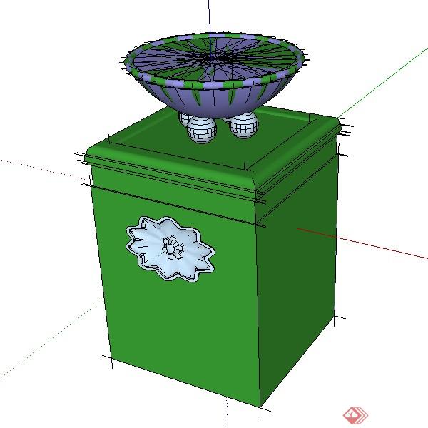 一个现代风格绿色方体柱花钵SU设计模型素材