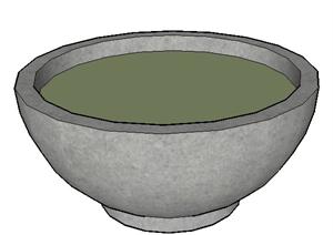 一个3D混凝土碗形结构花钵SU(草图大师)模型素材