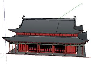 一个古典中式大雄宝殿宫殿建筑SU(草图大师)模型素材