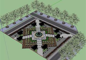 某小型广场喷泉台景观设计SU(草图大师)模型