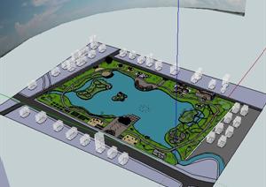 某现代风格滨水公园景观设计SU(草图大师)模型素材
