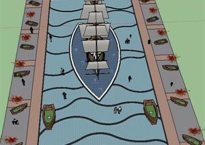 某现代帆船小广场景观设计方案SU(草图大师)模型