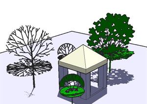 几棵平面组合景观植物设计SU(草图大师)模型