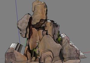 一个石山的景观设计SU(草图大师)模型