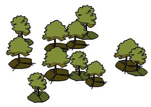 2D层状场景树景观植物SU(草图大师)模型