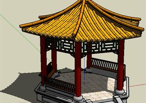 一个3D古典中式六角亭SU(草图大师)模型素材