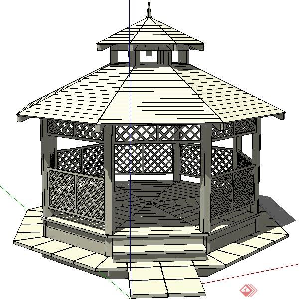 园林景观之八角大亭子设计方案su模型（1）