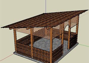 一个3D木制廊棚构架SU(草图大师)模型素材