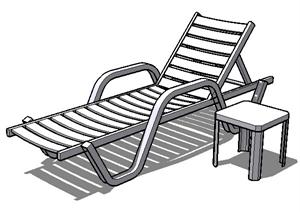 一套3D塑料休闲椅沙滩椅休闲躺椅SU(草图大师)模型素材
