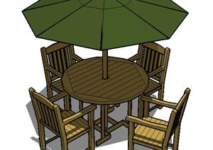 一套柚木休闲桌椅户外太阳伞设计的SU(草图大师)模型