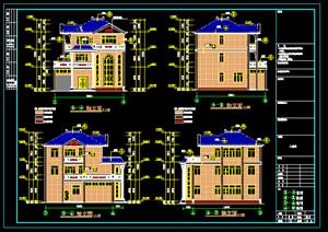 某新农村多层现代别墅建筑设计方案1（dwg格式）