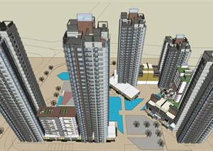 佛山某现代高层住宅区景观规划设计方案SU(草图大师)模型