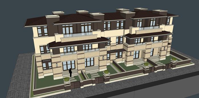 某新古典四联排别墅建筑设计方案SU模型(1)