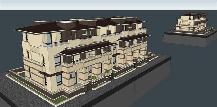 某新古典四联排别墅建筑设计方案SU模型(2)