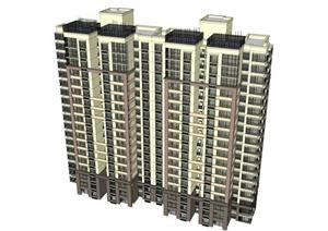 某绿城风格现代双单元高层公寓楼建筑设计SU(草图大师)模型