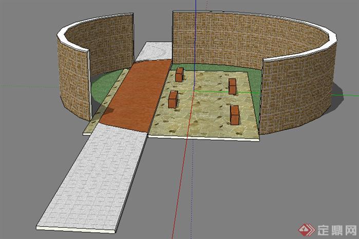 园林景观之现代景墙设计方案SU模型(1)