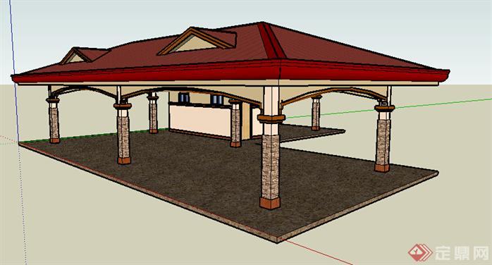 园林景观之廊架设计方案su模型1(2)