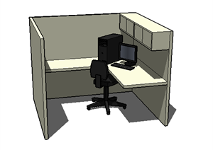 某现代风格电脑桌办公桌办公卡位设计SU(草图大师)模型素材