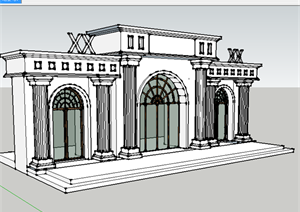 某售楼部欧式大门建筑设计施工图方案（dwg格式、含SU(草图大师)模型）