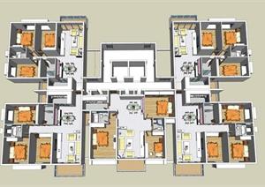 某现代住宅建筑室内装饰设计方案SU(草图大师)模型1