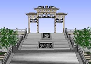 某中式入口牌坊景观设计SU(草图大师)模型