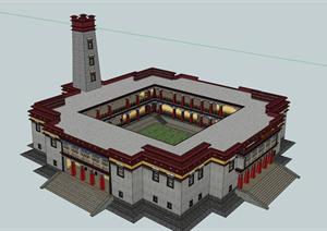 某藏族风格住宅建筑设计方案SU(草图大师)模型