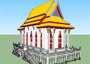 曼谷某大雄宝殿寺庙建筑设计方案SU(草图大师)模型