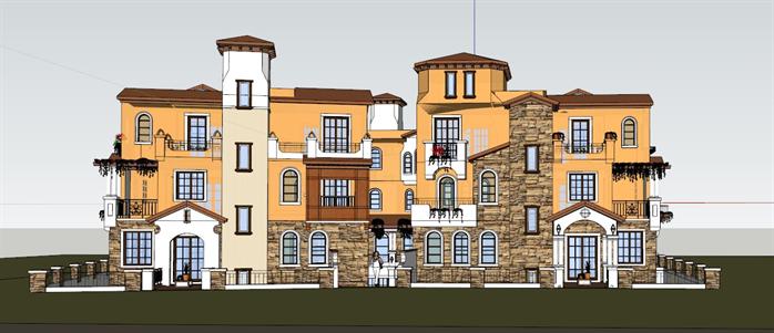 某地中海风格合院住宅建筑设计设计方案su模型(1)