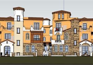 某地中海风格合院住宅建筑设计设计方案SU(草图大师)模型