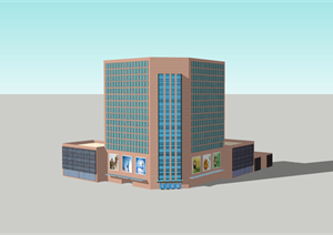 某商业中心建筑（主楼 裙房）方案设计SU(草图大师)精致模型