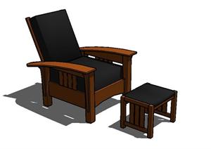 一套皮木质老板椅座椅SU(草图大师)模型素材