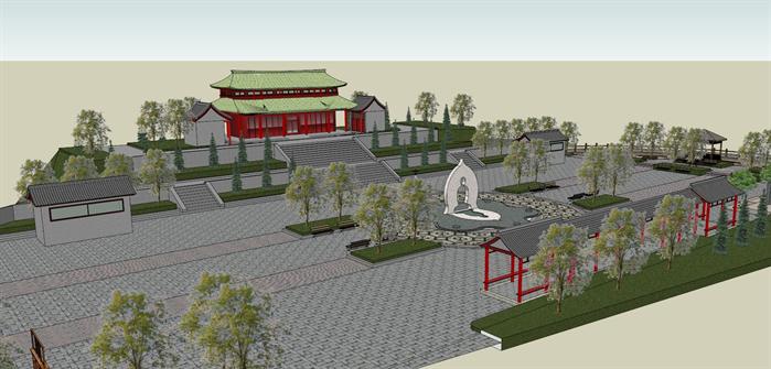 某古典中式风格寺庙广场景观规划SU设计模型