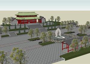 某古典中式风格寺庙广场景观规划SU(草图大师)设计模型