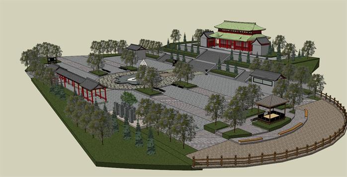 某古典中式风格寺庙广场景观规划SU设计模型