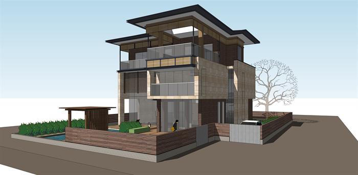 某现代滨海度假独栋别墅建筑设计方案SU模型（附CAD图纸、效果图）(2)