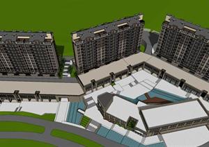 某欧式山地住宅楼、商业广场建筑设计方案SU(草图大师)模型