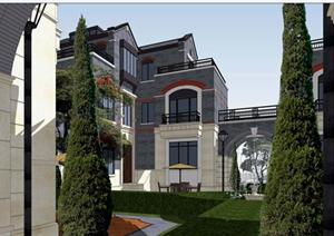 保利某民国风格合院别墅建筑设计方案SU(草图大师)模型（带CAD施工图）