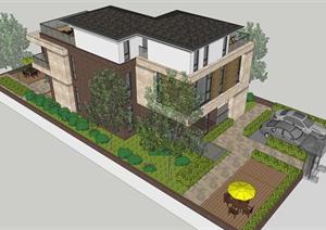 某现代3层度假独栋别墅建筑设计方案（含SU(草图大师)模型、附CAD建筑图纸）
