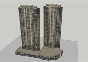 福州某新古典商业裙楼、高层住宅建筑设计方案SU(草图大师)模型